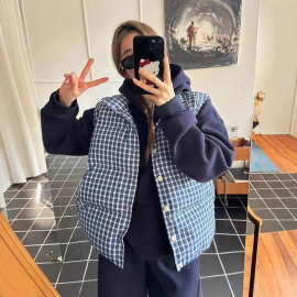 立领格子羽绒棉服马甲女秋冬季2025新款加厚叠穿背心外穿马夹外套