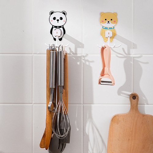 Household cartoon six-claw hook, no drilling household rotating hook, invisible adhesive kitchen multi-purpose shelf