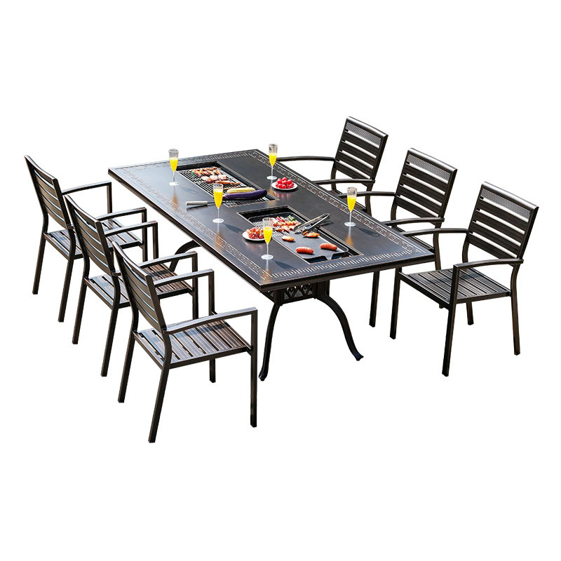 Mesa y silla de barbacoa de ocio al aire libre Mesa y silla de barbacoa de carbón eléctrica Casa patio terraza Jardín Villa mesa y silla de aluminio fundido