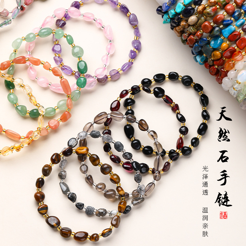 Original Design Natural Stone Bracelet with Irregular-Shaped Beads for Women, Summer Niche Colorful Hair Crystal with Random-Shaped Fragments