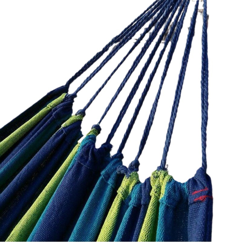 Hamaca de lona doble anti-vuelco para uso en exteriores, viajes y ocio, con cuerda de sujeción y bolsa portátil reforzada, al por mayor de fábrica.