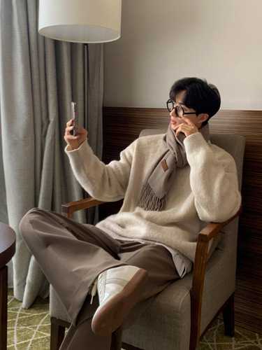 MYQ Solid-Color Lazy-Style Sweater for Men | Winter Warm Base Layer | Korean-Style Trendy Loose-Fit Pullover Knitwear