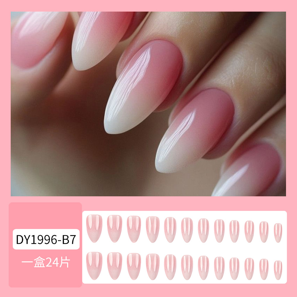 Chicas calientes, uñas de uñas en forma de almendra, parche de uñas desmontable degradado rosa y blanco, uñas de vestir más vendidas en Europa y América