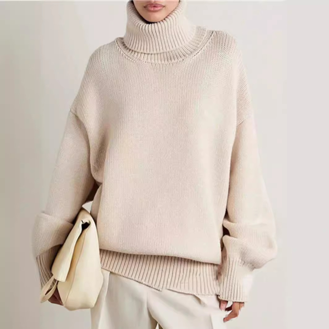 Th ~ Row 2023 Autumn and Winter New Wool Blended High Neck Knitted Sweater Niche Warm Design Top