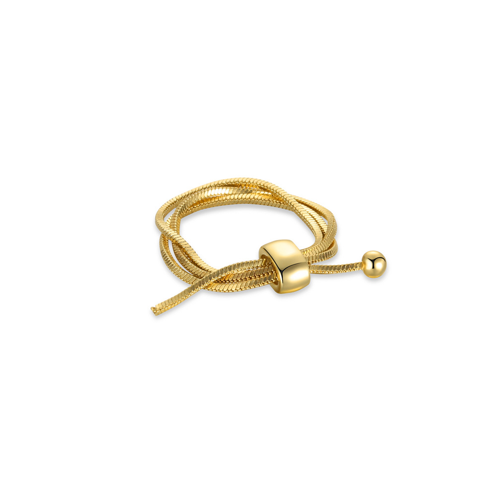 小眾時尚個性抽拉鏈條戒指飄帶打結多層繞線蛇骨簡約不規則金指環