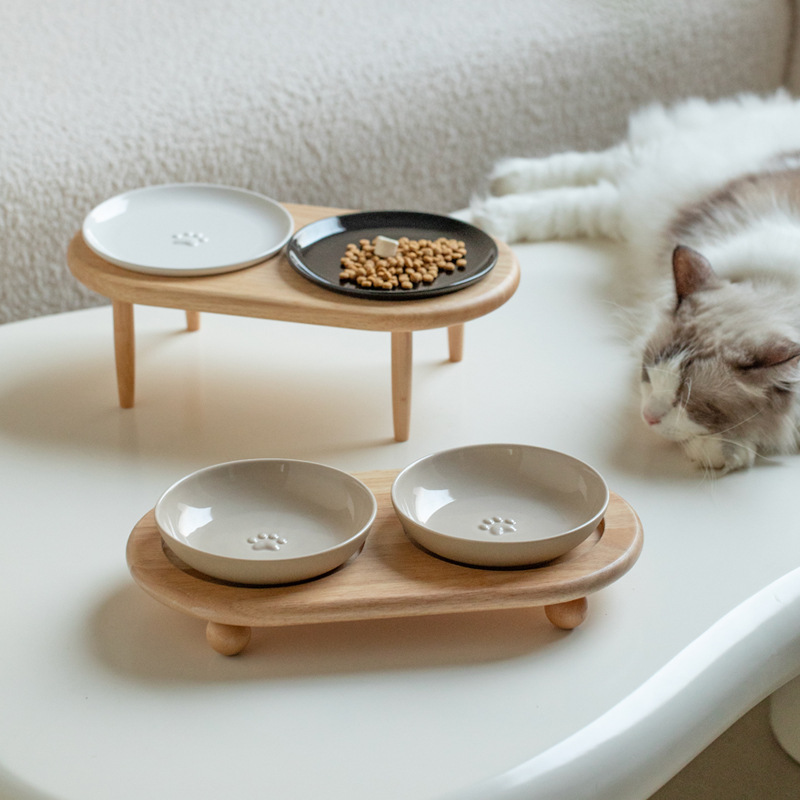 Cerámica de cerámica anti-deslizante poco profundo gato plato gato perro plato platos de comida granos patas de gato bocadillos platos transfronterizos Amazon