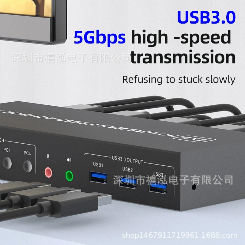 [HDMI двухэкранный KVM-переключатель 4 входа → 2 выхода, совместное управление клавиатурой/мышью, USB3.0, расширение дисплея]