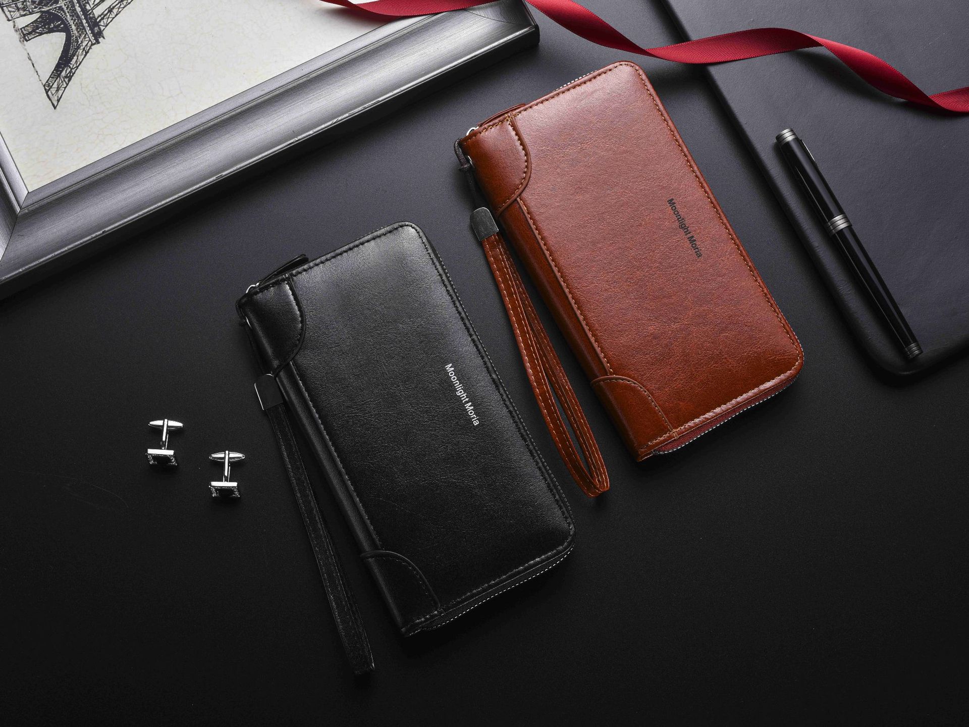 Pochette da uomo retrò con cerniera, borsa a mano multifunzionale a busta lunga, portafoglio_voghion.com