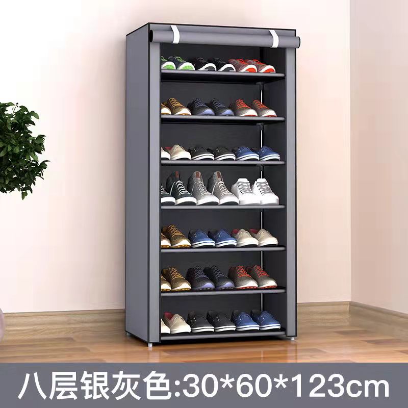 Estante de zapatos simple con cubierta a prueba de polvo, estante de almacenamiento multicapa para armario de zapatos económico, tubo de acero de puerta doméstica image 10