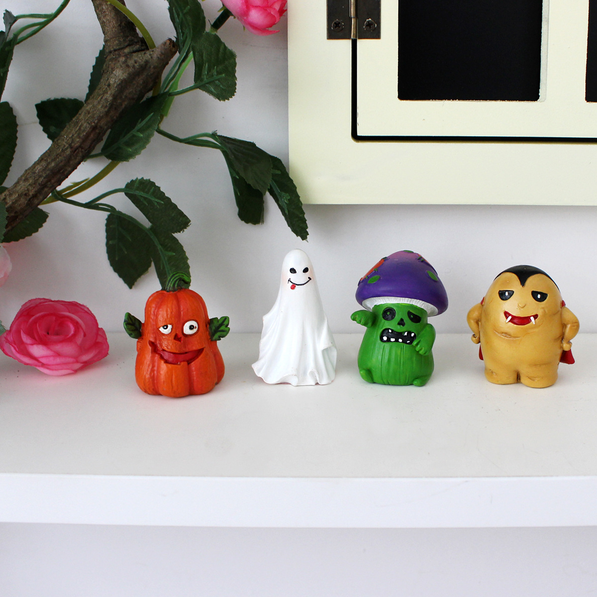 Halloween Little Monster Set Four Decorative Plug-in Ornaments Funny Cute Ghost Pumpkin Holiday Gift Resin Craft