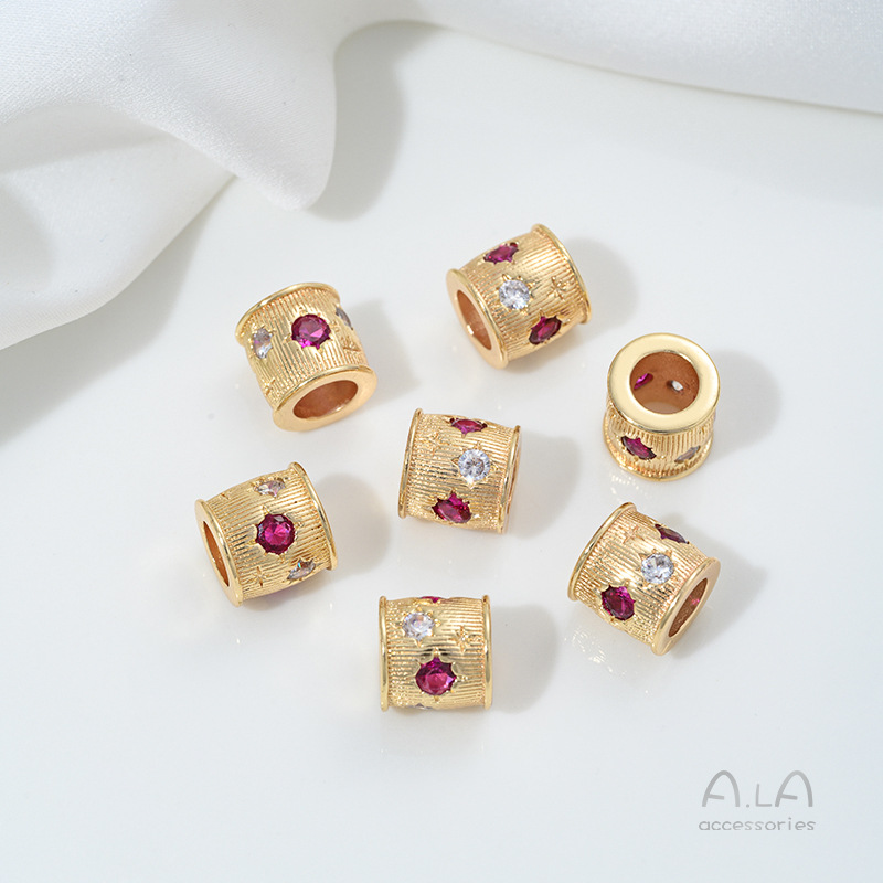 Wholesale Spacer Beads 14K Gold-Plated Color-Preserving Zircon-Inlaid Large-Hole Round Beads DIY Bracelet Necklace Materials String Crystal Pearl Barrel Beads