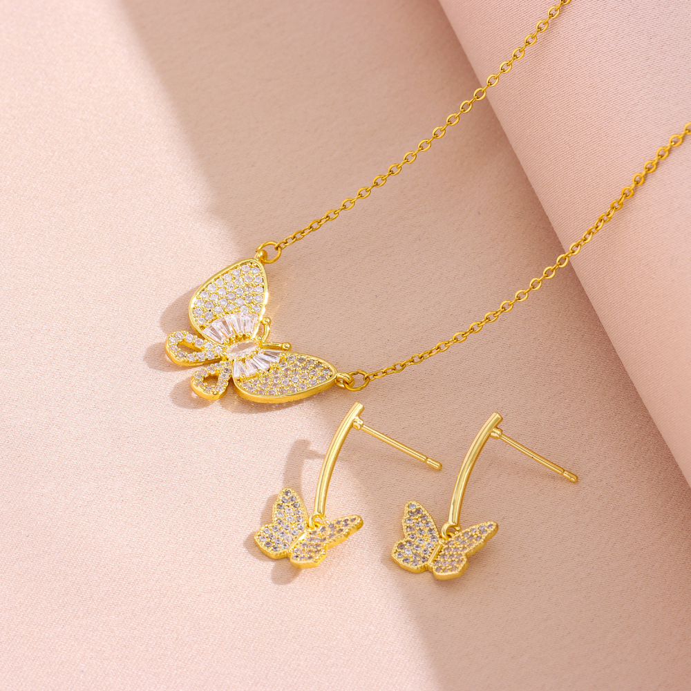 Nové dámské super flash zirkonové motýl přívěsek náhrdelník náušnice sada příslušenství_voghion.com