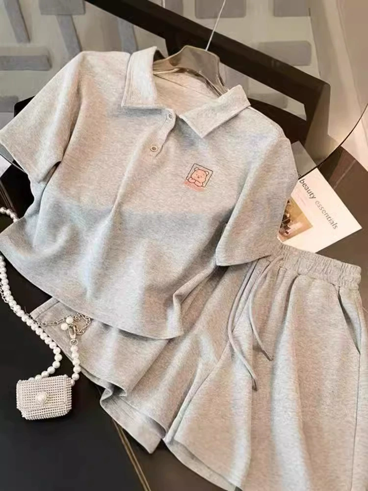 Комплект, Cartoon sports polo, для тинейджеров, с коротким рукавом, западный стиль