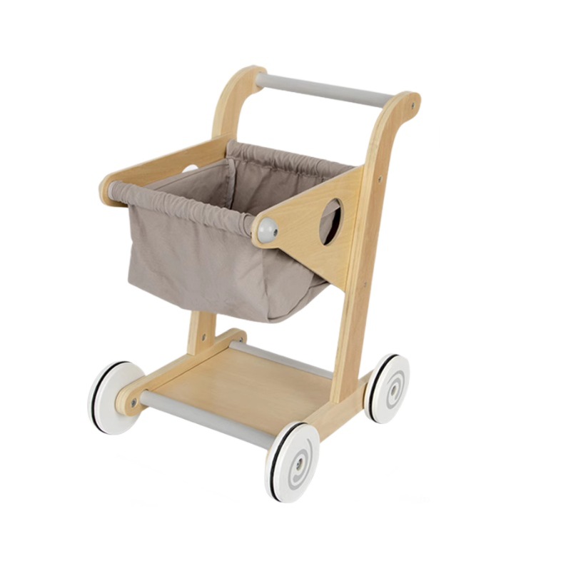 Juguetes de carrito de compras de madera para niños y niñas simulación de carrito de supermercado a través de la casa juego de juguetes de caminantes