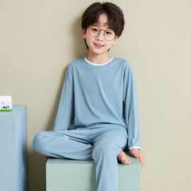 黁白儿童冰丝睡衣夏季薄款男女童中小童长袖长裤宝宝空调服家居服