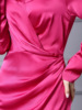 Rose red acetic acid dress with pleats and waistband， unique long sleeved shirt skirt