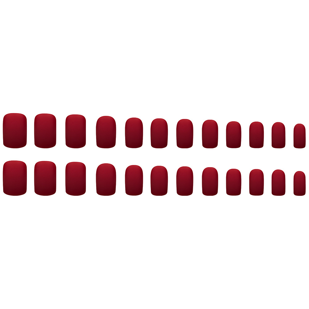 Esmerilado mate vino rojo color sólido manicure retrógrado temperamento desgaste de uñas europeas y estadounidenses 24 piezas de parche de uñas falsas image 6