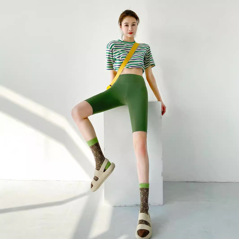 Jar of Love Summer Cotton Stripesd Short-Sleeved Breathable Short Waistless T-Shirt with Pants Slimming Look Top