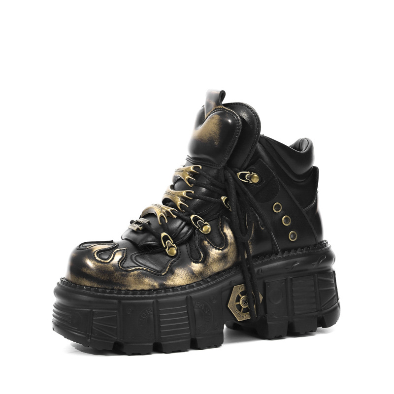 Unisex European and American Gothic Dark Platform Shoes Punk Metal Height-Increasing Single Shoes Motorcycle Color Cycling