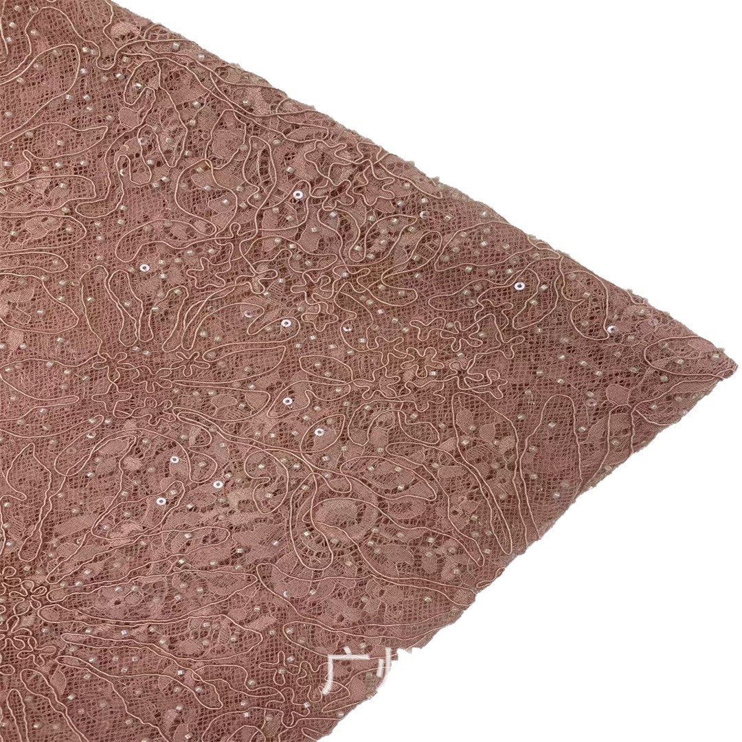 Cordón de hueso bordado de encaje tubo de cuentas bordado de sequinado camisa falda tela vestido francés cheongsam vestido tela