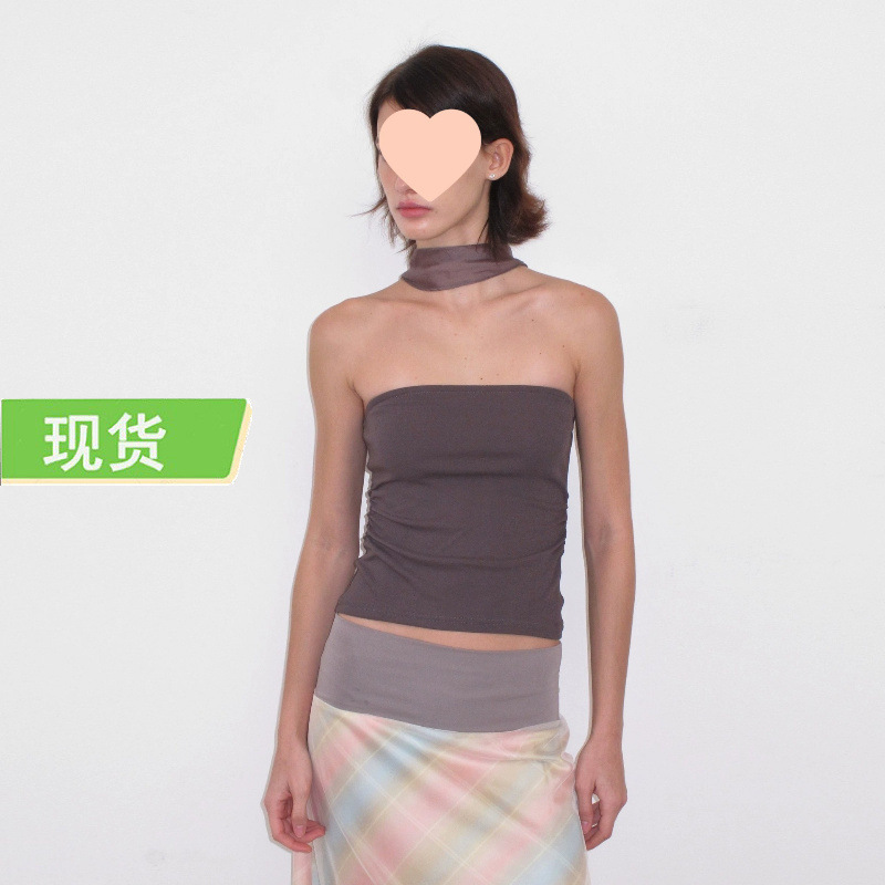 Tencel Acetate Glossy Halter Neck Ribbon Knit Elastic Waist-Cinching Backless Elegant Tube Top Tencel Acetate Glossy Halter Neck Ribbon Knit Elastic Waist-Cinching Backless Elegant Tube Top