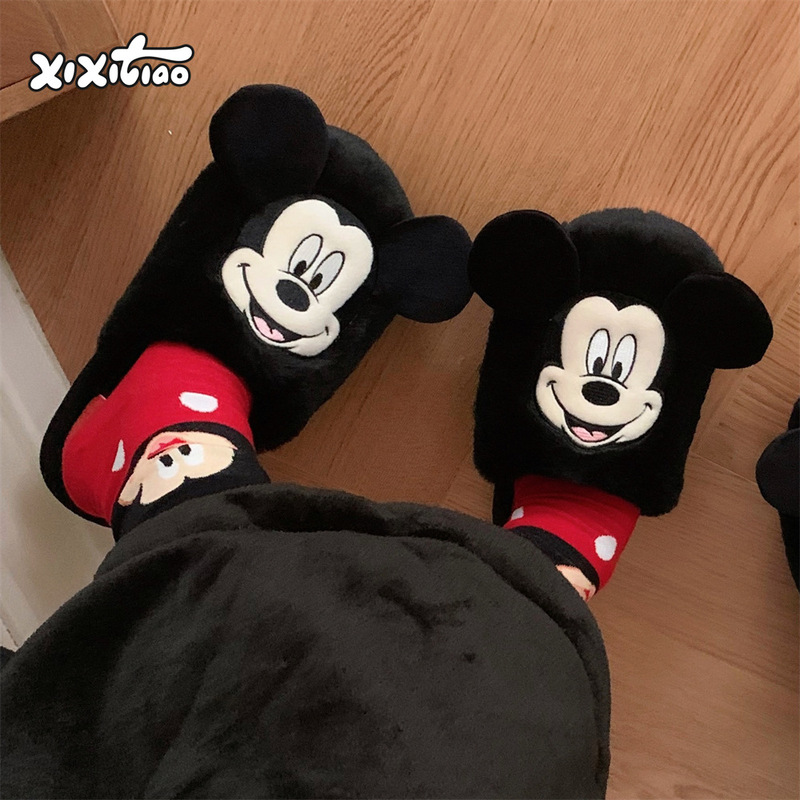 Thin Couple Cute Mickey Minnie Cotton Slippers for Men and Women Autumn and Winter Indoor Wear Warm Maomao Cotton Shoes Ins