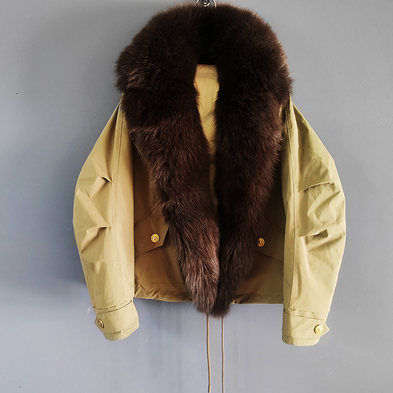 2025 New Winter Women's Popular Fox Fur White Duck down Lining Loose Fur Parker down Jacket