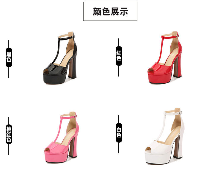 Sandal nữ quai T mũi hở cá, gót dày siêu cao trên 8 cm, phong cách châu Âu – Mỹ, size lớn — Màu trắng, Màu đen, Màu đỏ, Đỏ đào chi tiết 4
