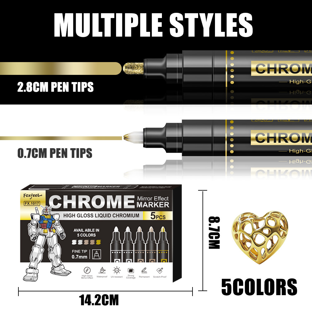 Espejo de 0,7 mm bolígrafo de pintura de oro bolígrafo de cromado bolígrafo de pintura de color modelo de bolígrafo de marca