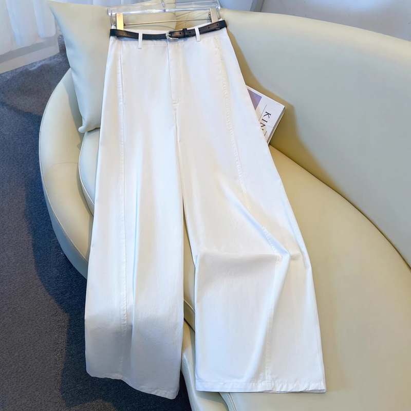 White Wide-Leg Jeans for Women, Summer 2026 New Thin High-End Slimming Balloon Style Lazy Straight Pants