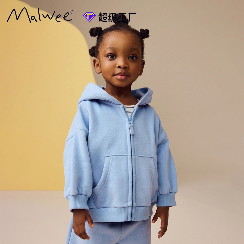 Cross-Border Malwee Girls' Outwears Autumn and Winter New Hooded Zipper Shirts Fashionable Little Girls Cardigans Sweatshirts Autumn Tops