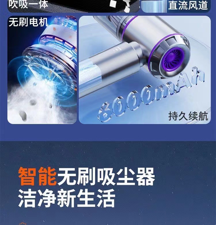 Cross-border new car wireless vacuum cleaner brushless three-speed large suction blowing suction integrated hand-held household dust blower