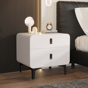 Light Luxury Cream Style Bedside Table Small Solid Wood Bedroom Household Bedside Small Cabinet Simple Modern Storage Cabinet Full Set