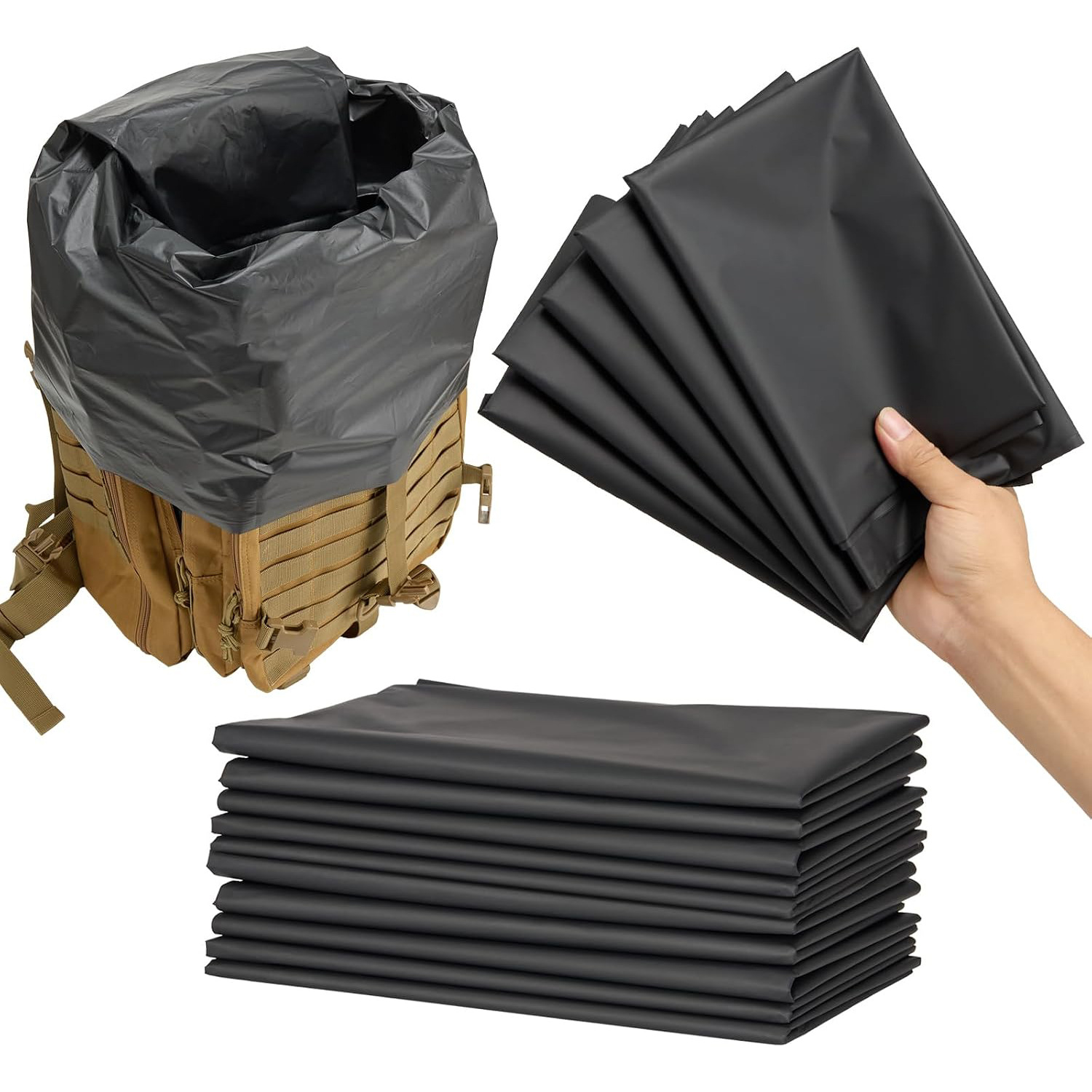 Backpack inner lining bag in matte black, waterproof, with dry and wet separation, thickened, suitable for camping, hiking, and dust-proof storage