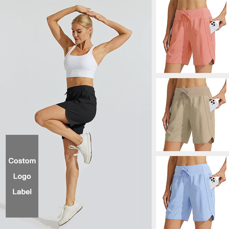 High-Waisted Quick-Dry Sports Shorts for Women with Zipper Pockets for Running and Casual Wear High-Waisted Quick-Dry Sports Shorts for Women with Zipper Pockets for Running and Casual Wear