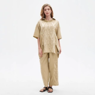 夏秋款慵懒休闲提花居家服高级感短袖长裤套装女欧美外贸大码女装