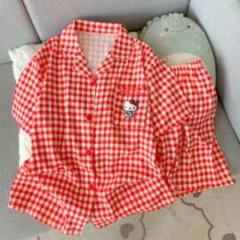 夏季薄款云朵棉短袖短裤睡衣女士甜美可爱开衫休闲学生家居服套装