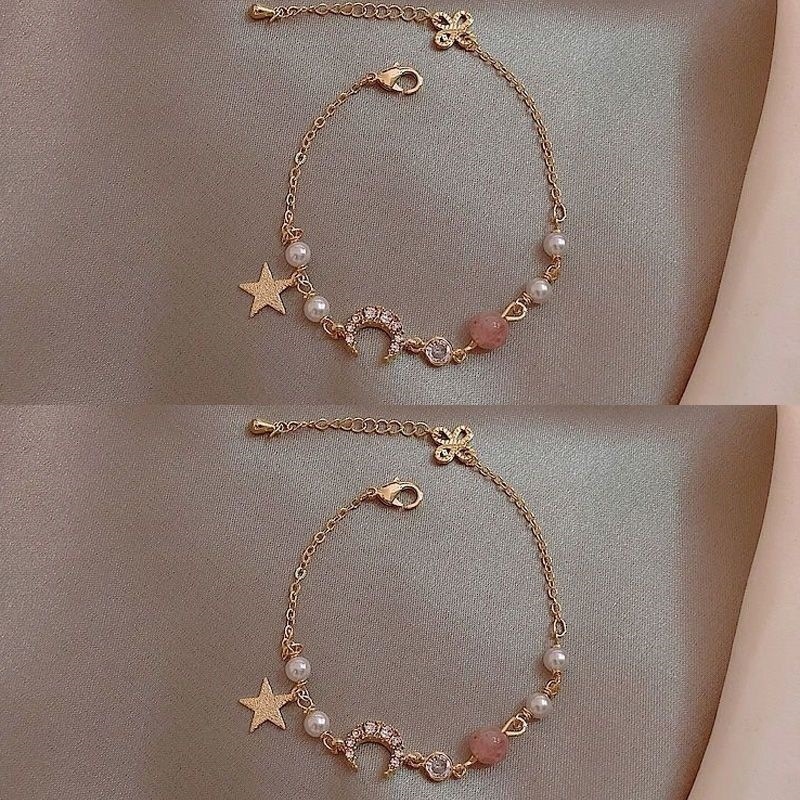 Bracciale stella e luna in zircone da donna con perla_voghion.com