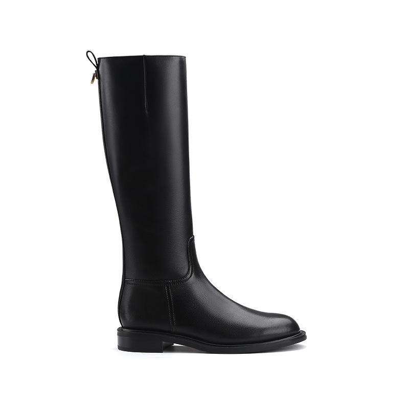 Versión de piel de oveja ~ cuero redondo botas de caballero botas de fondo grueso botas de invierno botas de talón grueso botas delgadas botas largas