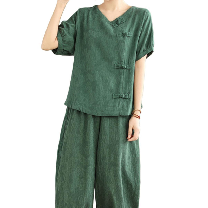 大码女装亚麻两件套中式国风妈妈夏装2025新款棉麻套装女夏季洋气|undefined