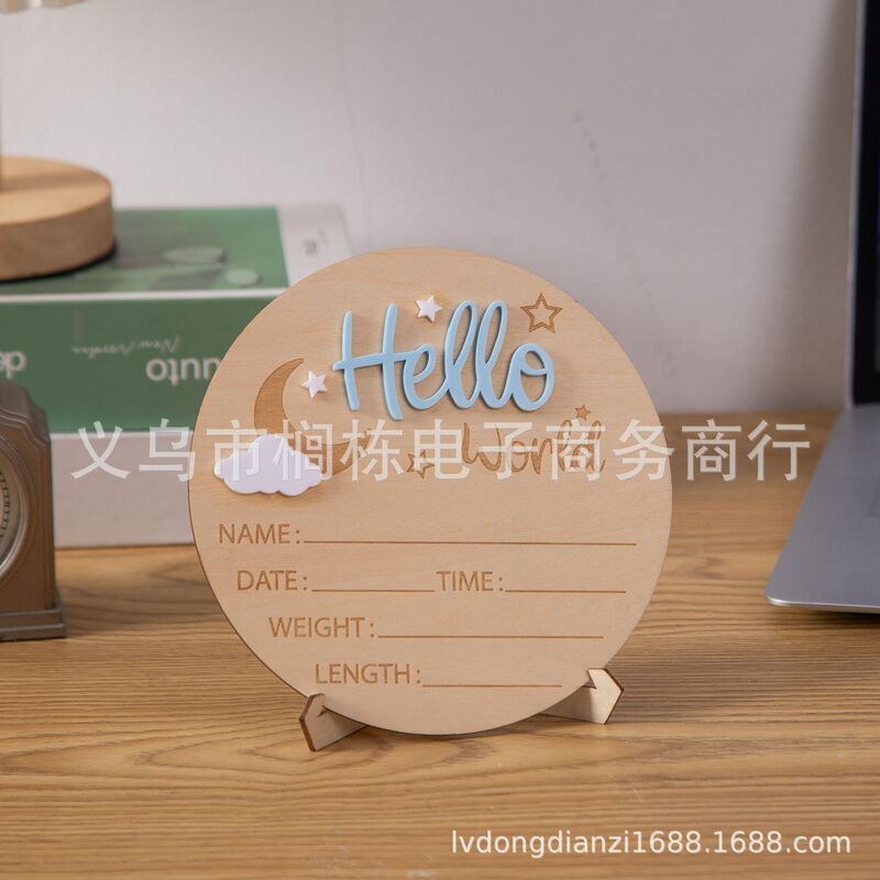 Hello World 出生お知らせボード ベビーフォトプロップス ウッドチップ ベビーマンス マイルストーン ウッドチップ|undefined