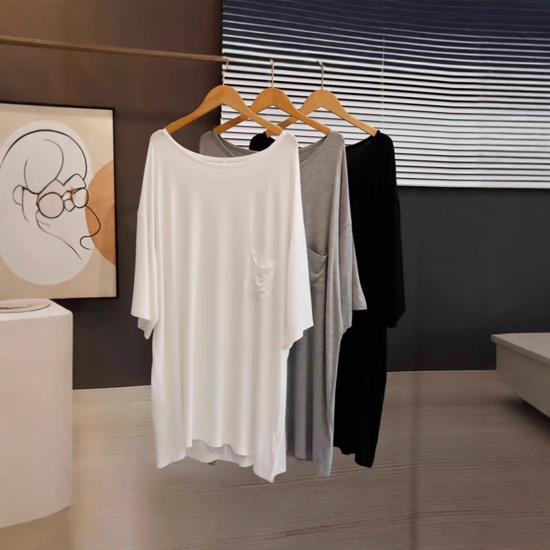 Counter Withdrawal ~ Cut Label Counter Mid-Length Modal Pocket T-Shirt Dress for Women, Summer Loose Petite Dress