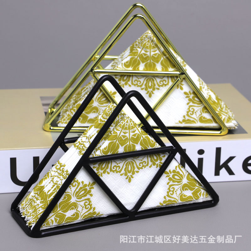 Soporte de tejido de hierro creativo triángulo vertical servilleta clip cafetería Hotel cartón clip mesa de comedor rack de almacenamiento