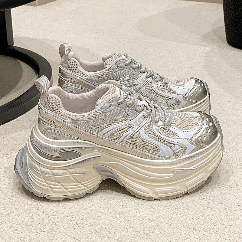 silver reflective strip color matching thick-soled torre shoes 2025 spring new panda casual interior heightening sports shoes silver reflective strip color matching thick-soled torre shoes 2025 spring new panda casual interior heightening sports shoes