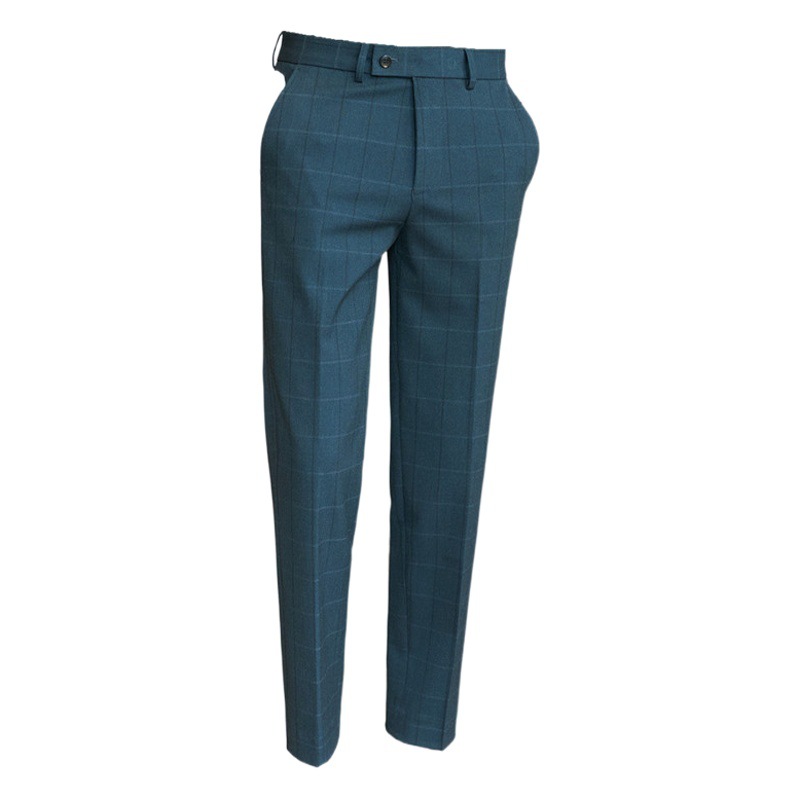Pantalones de traje de hombre al por mayor de comercio exterior pantalones casuales de negocios pantalones de Traje a cuadros delgados sin planchar pantalones de hombre verde image 1