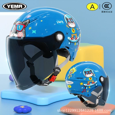 Motosiklet kaskı (dəbilqə): All-Season Model for Boys, Summer - summer-style-elegant-blue-skateboard-puppy-ink-blue-long-lens