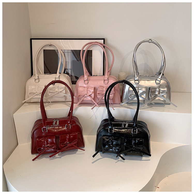 840g Weight Polyester Cotton Lining Material Women's Small Pu Leather Bow Knot Streetwear Zipper Underarm Bag
