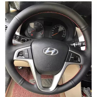 all-inclusive hand-sewn — Steering wheel cover - 14-16-ruiyi-black-leather-and-red-thread-real-super-fiber-default-items