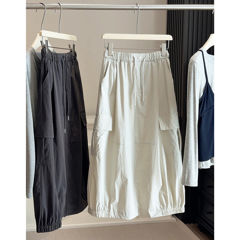 Fashionable Casual A-Line Workwear-Style Floral Skirt for Women, 2026 Spring New Model with Back Slit, Pockets, and Drawstring, Mid-Length Skirt Fashionable Casual A-Line Workwear-Style Floral Skirt for Women, 2026 Spring New Model with Back Slit, Pockets, and Drawstring, Mid-Length Skirt
