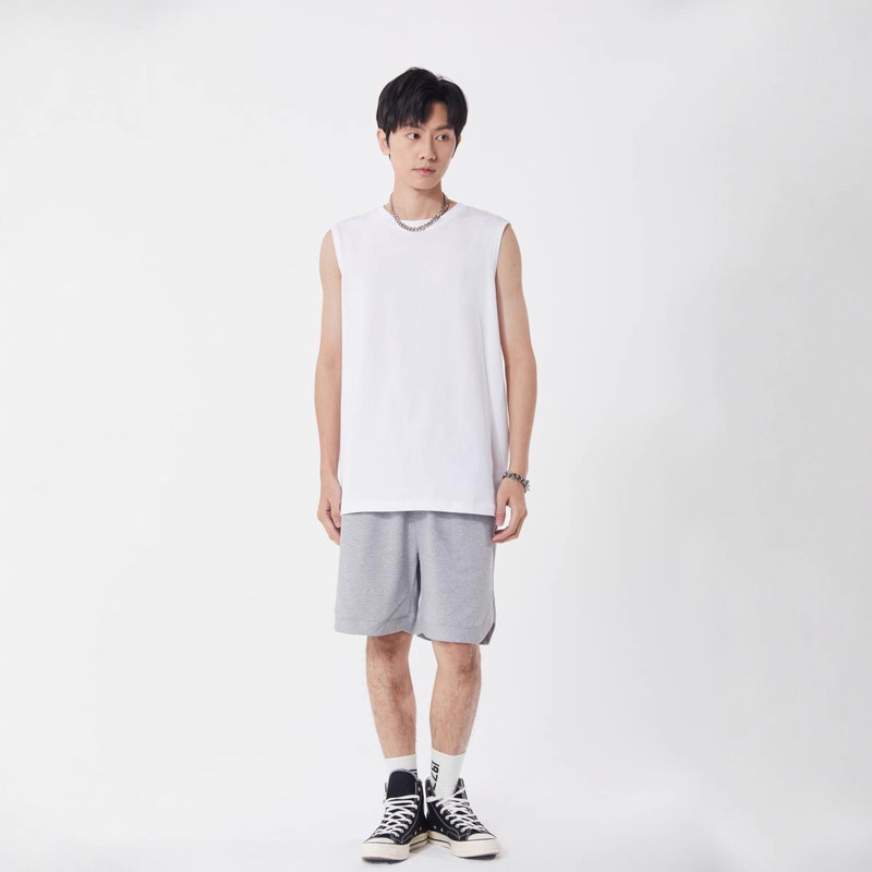 Sleeveless T-Shirt Vest Men's Outer Wear Bottoming Shirt Embroidered Printing Custom Logo